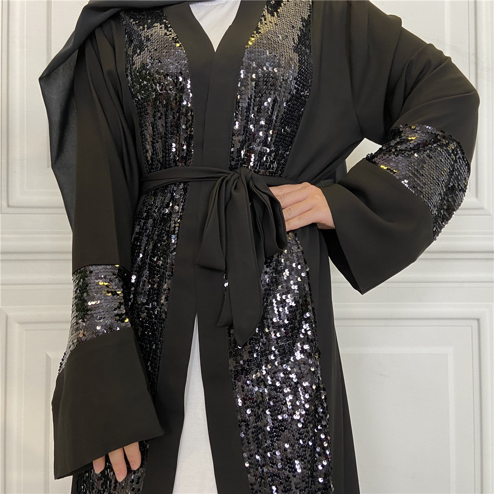 Middle East Foreign Trade Plus Size Muslim Fashion Sequin Stitching Cardigan Nida Robe Women