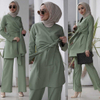  Top Dubai 2pieces Burka Maxi Modest Pants Two Piece Islamic Clothing Prayer Suit Kurti Printing 2022 Thobe Women Muslim Blouse Set