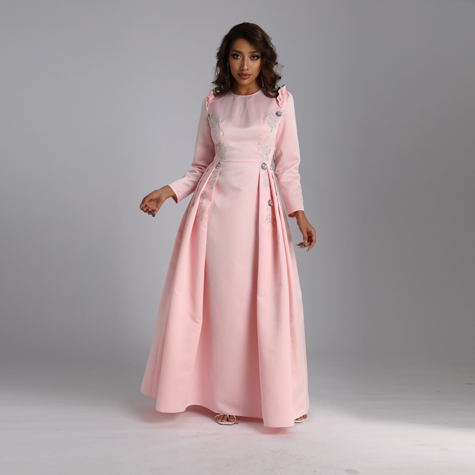 2022 Foreign Trade Muslim Pink Sequins Embroidered Elegant Middle East Long Skirt Abaya