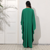 2022 Muslim New Spring Green Elegant Loose Embroidered Bat Sleeve Round Neck Long Robe