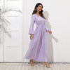2022 New Muslim Middle Eastern Pure Color Sequins Fake Two Pieces of Elegant Women's Clothing with Arabian Lace
