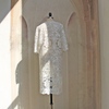 2022 Muslim white heavy industry lace embroidery long sleeve hollow out lace summer Arab women's Robe