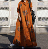 2022 Muslim Amazon Autumn Printed Cotton Linen Retro Ethnic Style Loose Long Sleeve Large Swing Dress