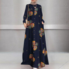 New Cotton And Linen Printed Long Shirt Muslim Plus Size Women's Loose Casual Retro Long-sleeved Dress