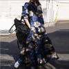 2022 Spring And Autumn Fashion Plus Size Women's Cotton Linen Printed Retro Big Swing Stand Collar Loose Dress Muslim Clothes