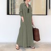 2022 Plus Size Women's New Style Muslim Spring And Autumn Long-sleeved Simple Loose Casual Long Lapel Shirt Dress
