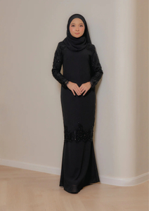 SIPO Eid Wholesale Malaysia Baju Kurung Round Neckline Muslim Women Dresses Baju Kurung Modern Cutting Full Beaded Lace Sleeves Modern Kurung