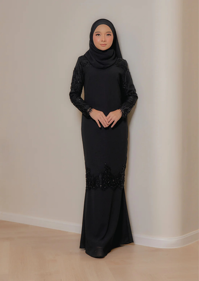 SIPO Eid Wholesale Malaysia Baju Kurung Round Neckline Muslim Women Dresses Baju Kurung Modern Cutting Full Beaded Lace Sleeves Modern Kurung
