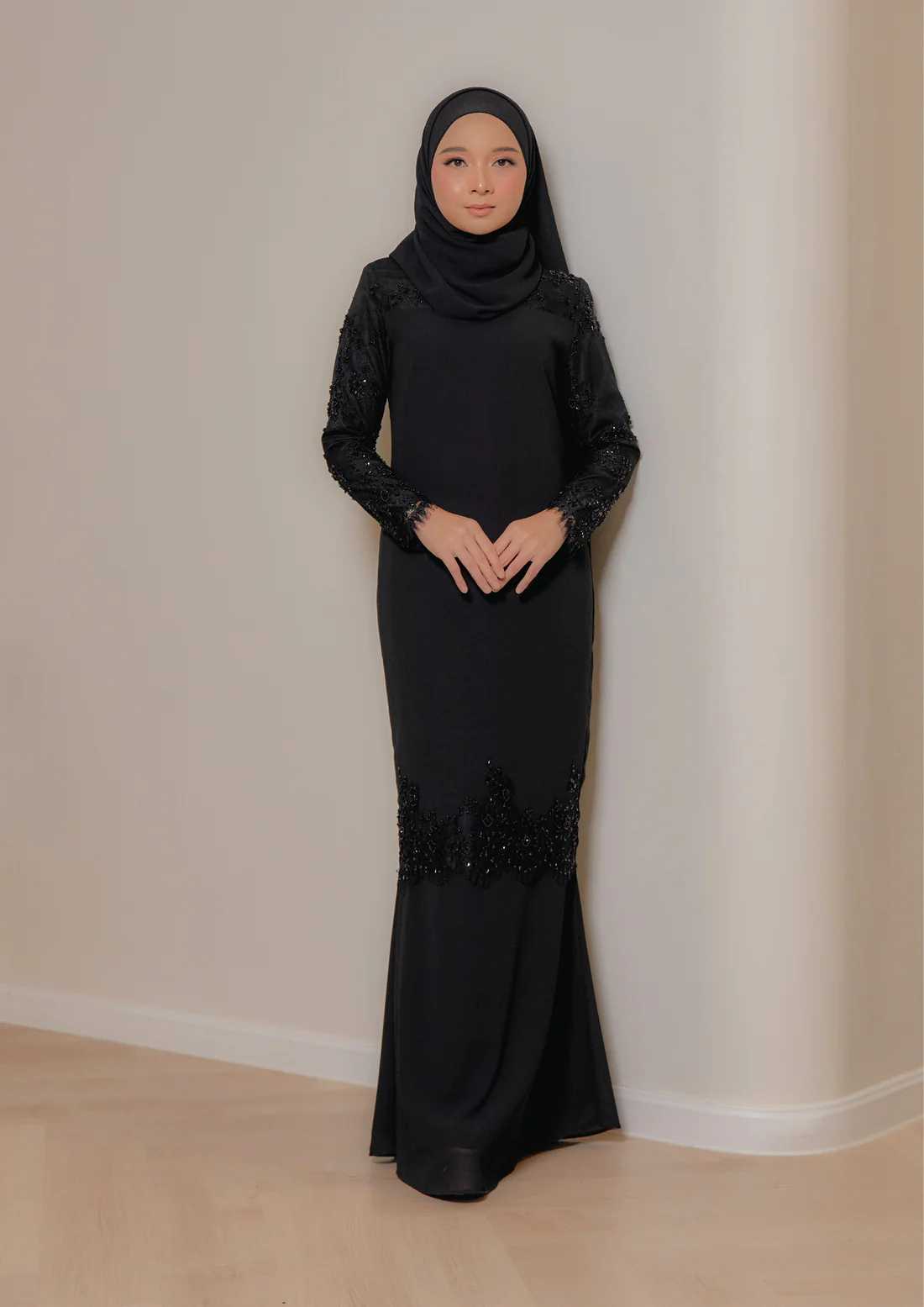 SIPO Eid Wholesale Malaysia Baju Kurung Round Neckline Muslim Women Dresses Baju Kurung Modern Cutting Full Beaded Lace Sleeves Modern Kurung