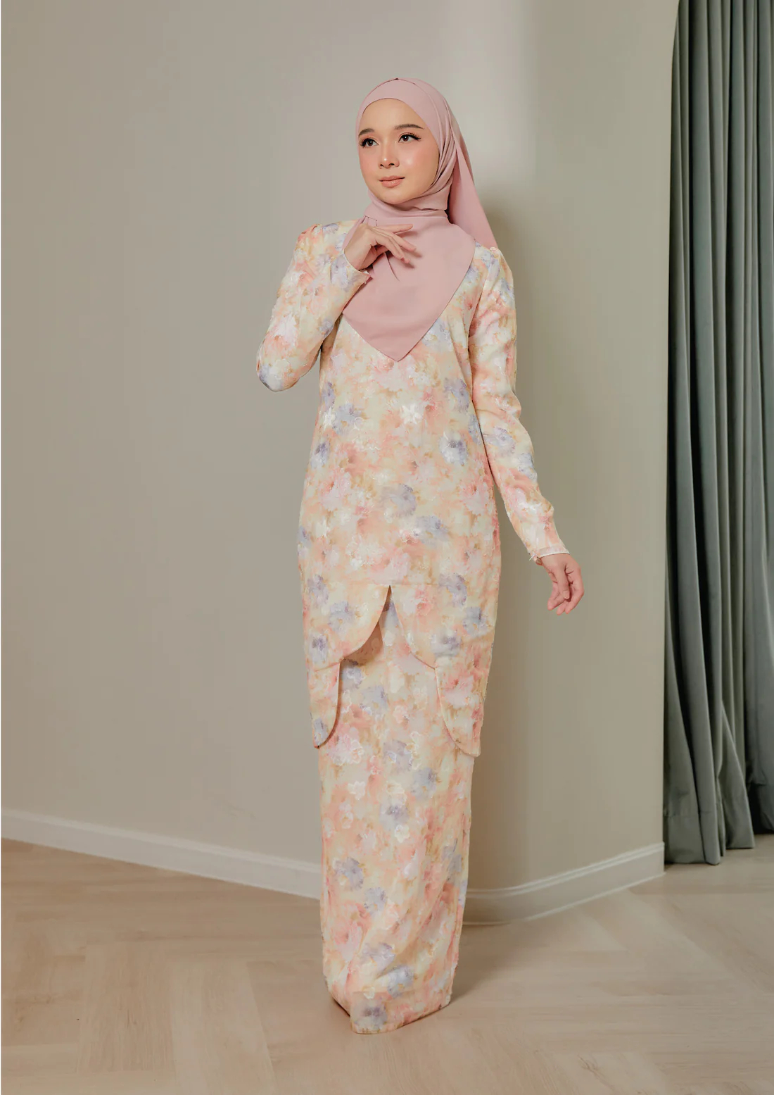 SIPO Eid Baju Raya Malaysia Musulman Wanita Chiffon Printed Pattern Dress Modern Baju Kurung