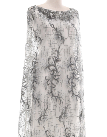 Embroidery Lace PEARL BEADED LACE IN DARK GREY