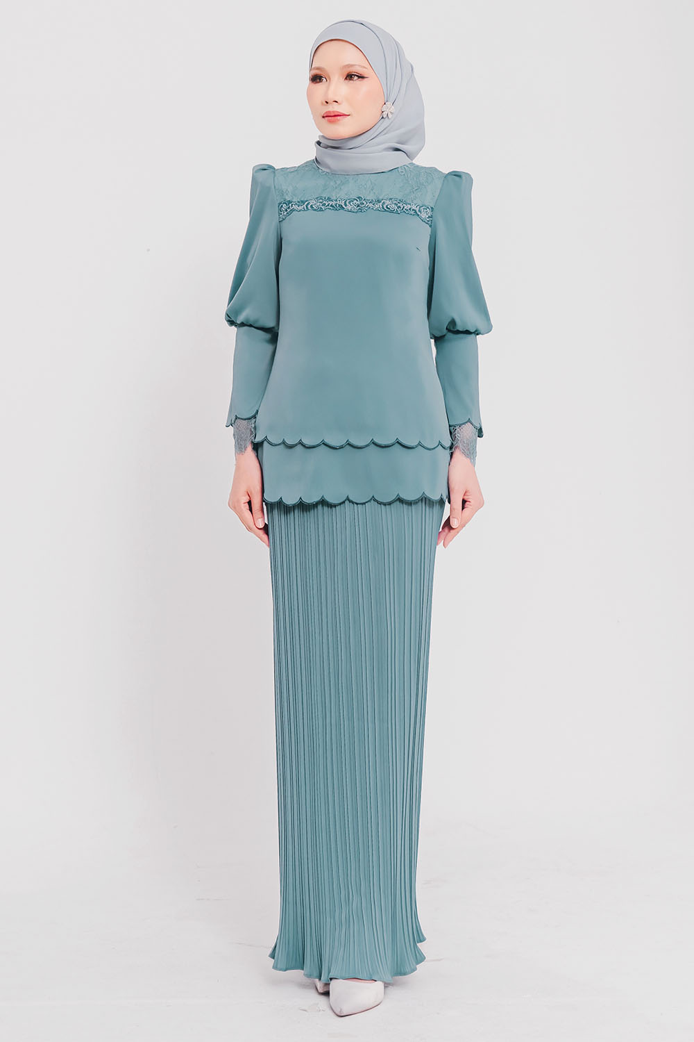 SIPO New Fashion Malaysia Baju Kurung Modern Scallop Layer Kurung with Full Embroidery Islamic Dress for Women