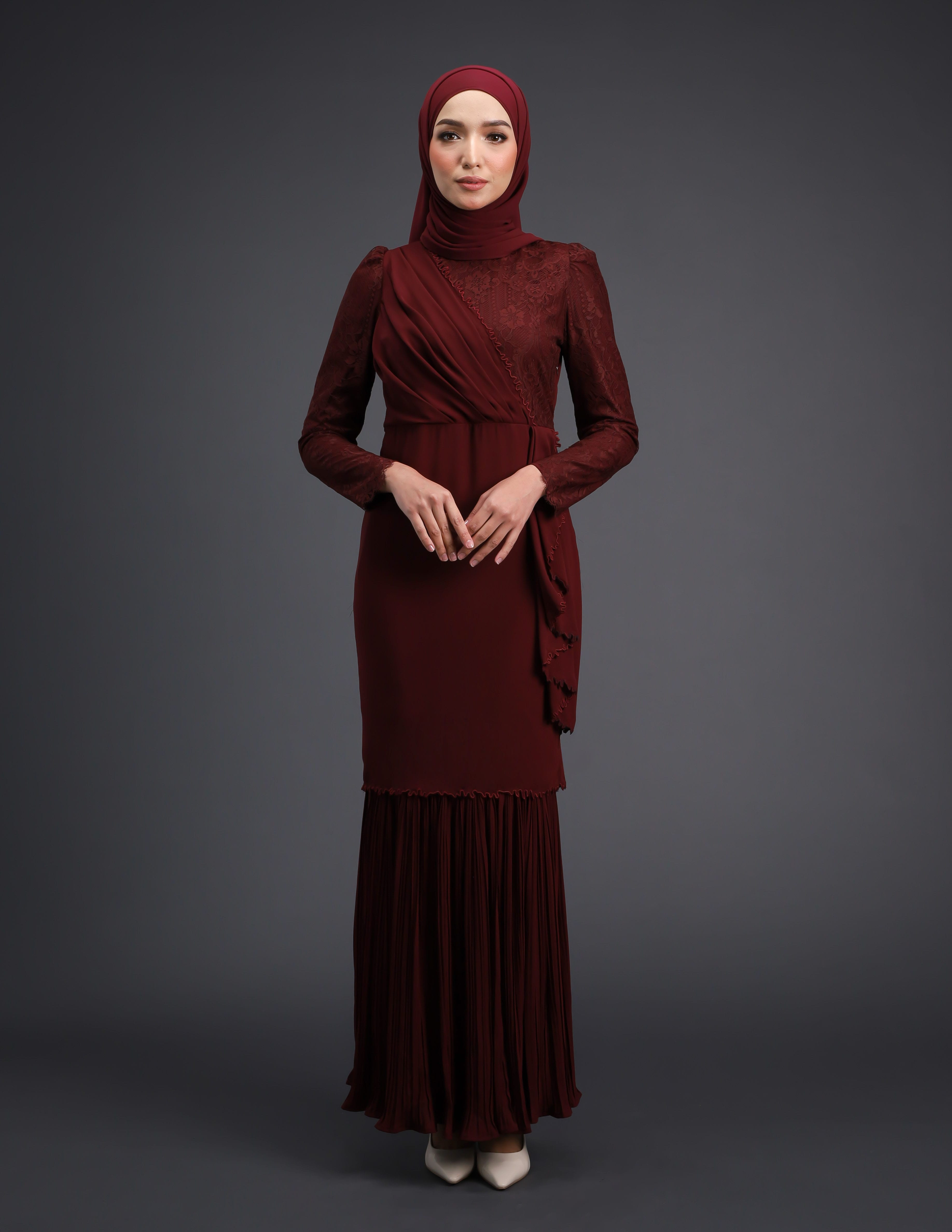SIPO Women's Modern Sexy Chiffon Baju Kurung Customisable Islamic Malaysia Clothing Raya Kurung Modern with Lace
