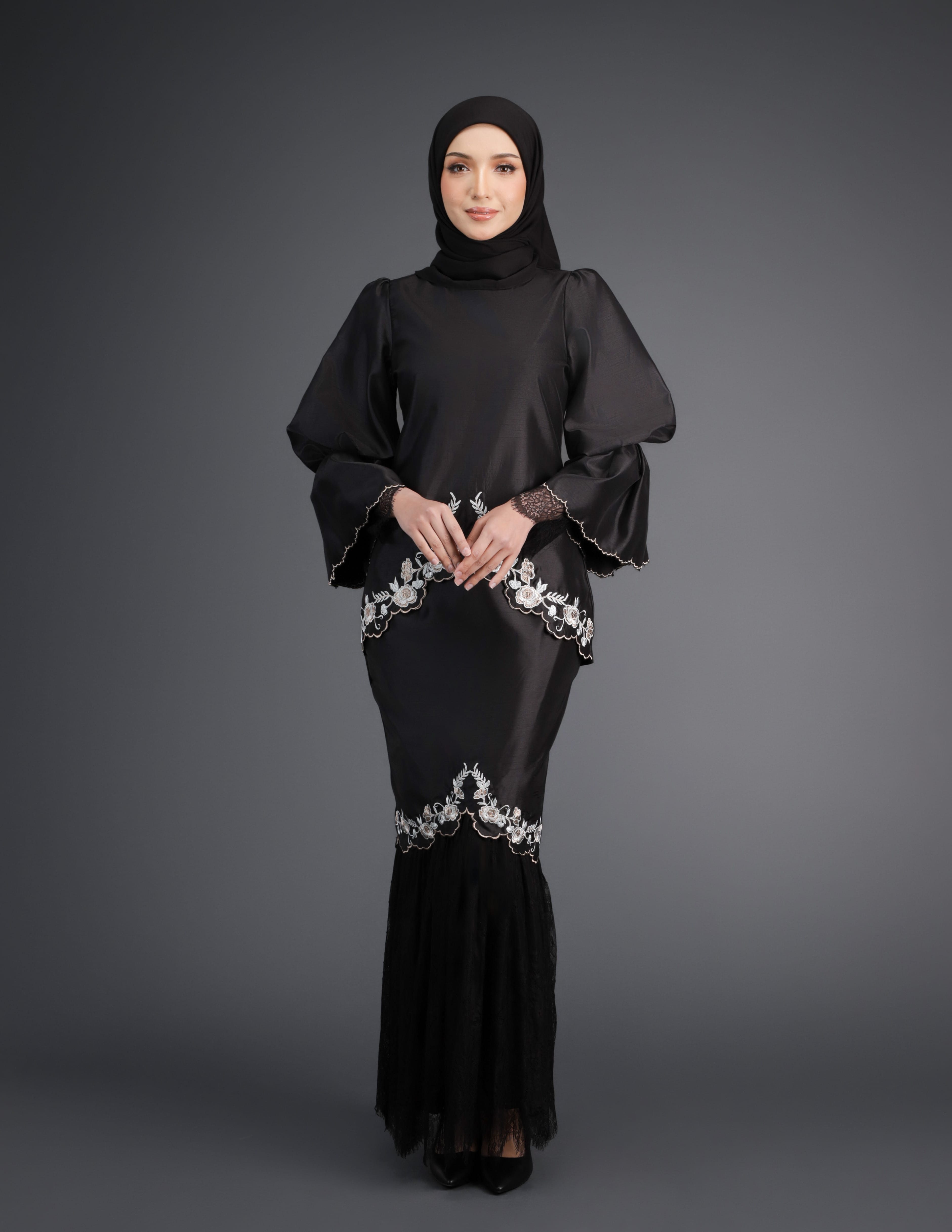 SIPO Modern Embroidered Chiffon Baju Kurung Customisable Islamic Raya Dress with Lace for Women