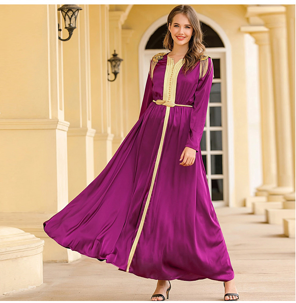 Latest Designs Turkish Luxurious Satin Muslim Islamic Women Abaya Dresses Clothing (8)