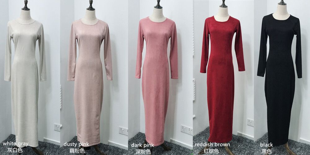 New Model Fashion Women Long Sleeves Bodycon Elegant Inner Dresses Islamic Clothing