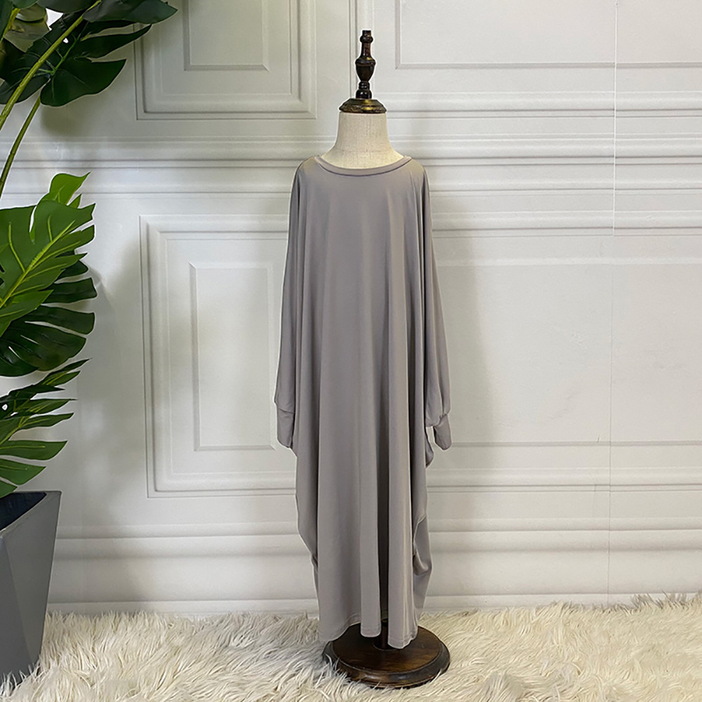 Middle East Pure Color Bat Sleeve Child Kid Modest Muslim Islamic Abaya (1)