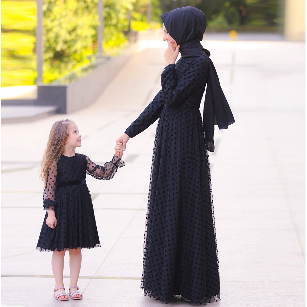 Double Layer Tulle Lace Umbrella Southeast Asia Malaysia Muslim Parent-Child Abaya Dress