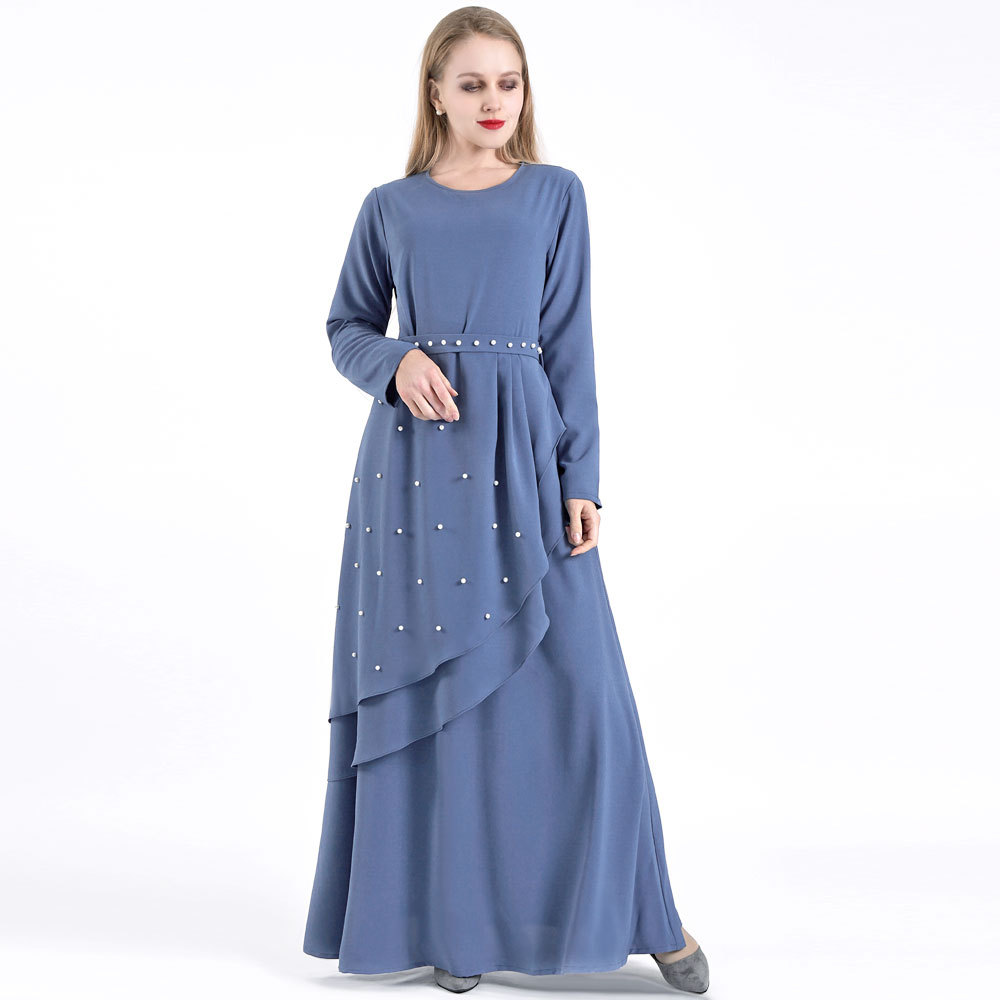 Adult Arab Abaya Moroccan Ladies Islamic Clothing layered Dress With Belt