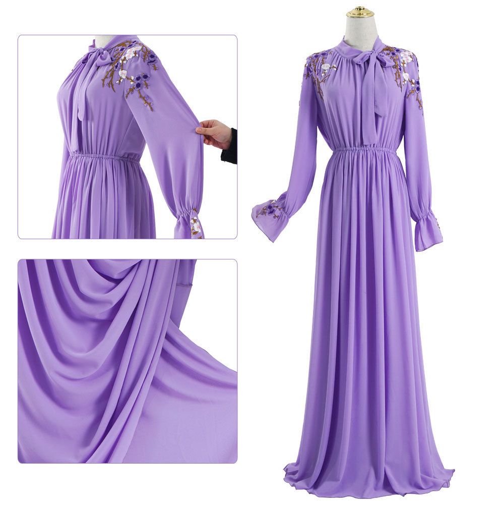 Purple Elastic Waist Abaya Design Hijab Dresses Islamic Clothing For Party (8)