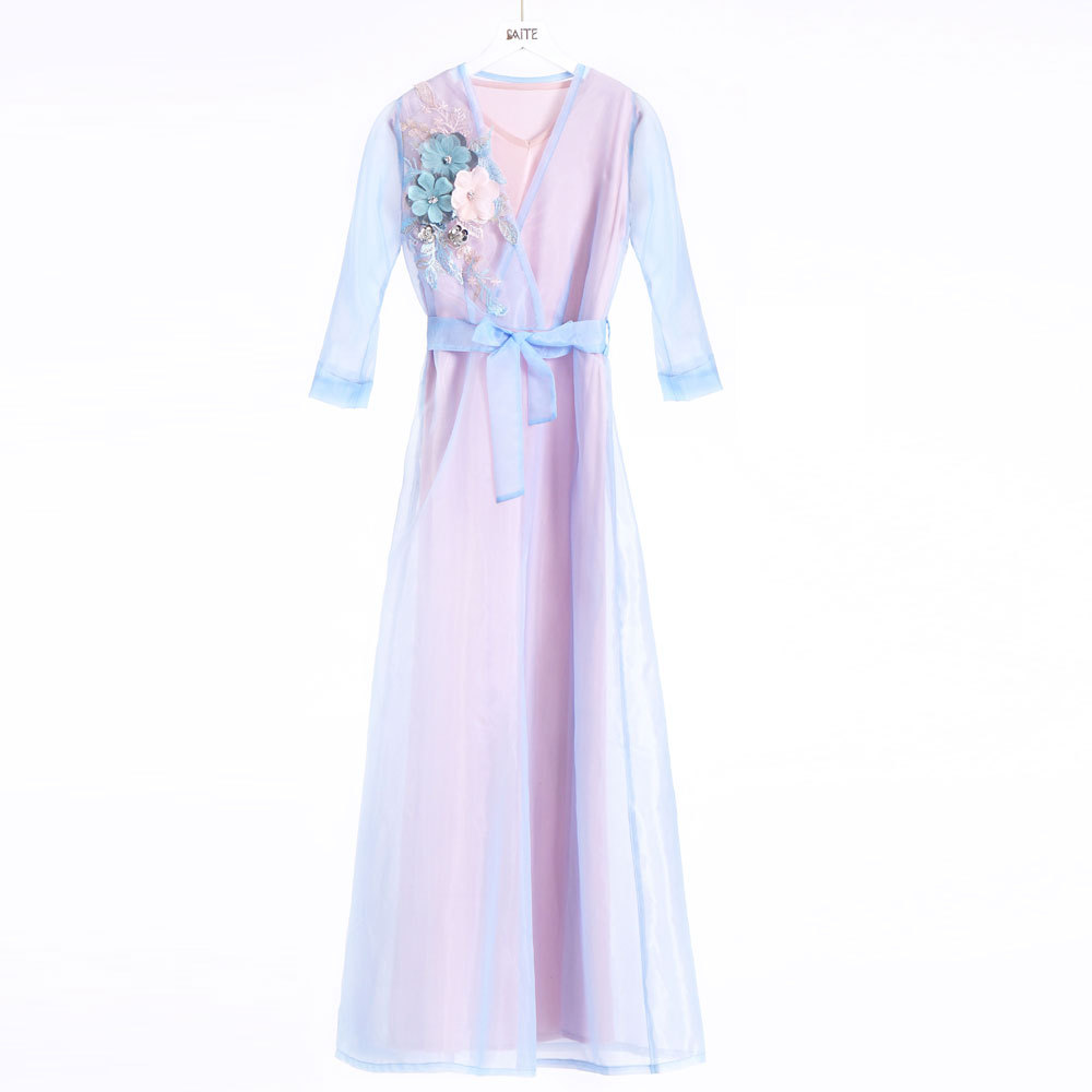 Flower Two Pieces Muslim Girls Women Maxi Dress Modern Abaya Islamic Clothing (9)