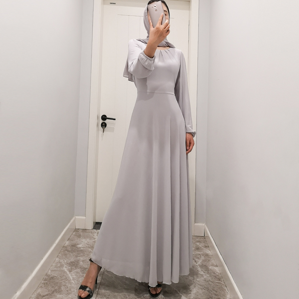 Ramadan Muslim Womens Chiffon Modest Arabian Solid Color Islamic Abaya (8)