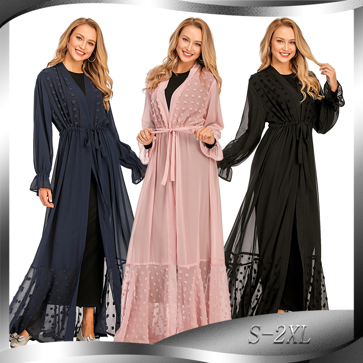 New Fashionable Turkish Islamic Cardigan Robe Slim Slim Waist Waist Muslim Open Abaya