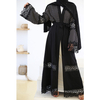 New Fashion Black Lace Stitching Polka Dot Turkish Islamic Cardigan Muslim Open Abaya