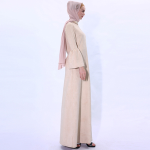 2021 Dubai Modest Islamic Winter Clothing Solid Color Long Sleeves Dress Muslim 
