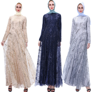 Sequin Busana Muslim Gaun Pesta Wanita Muslim Abaya Dengan Zipper Tak Terlihat