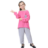 Long Sleeve Pure Color Islamic Clothing 2 Pieces Set Muslims Kids Harlan Pants Shirt