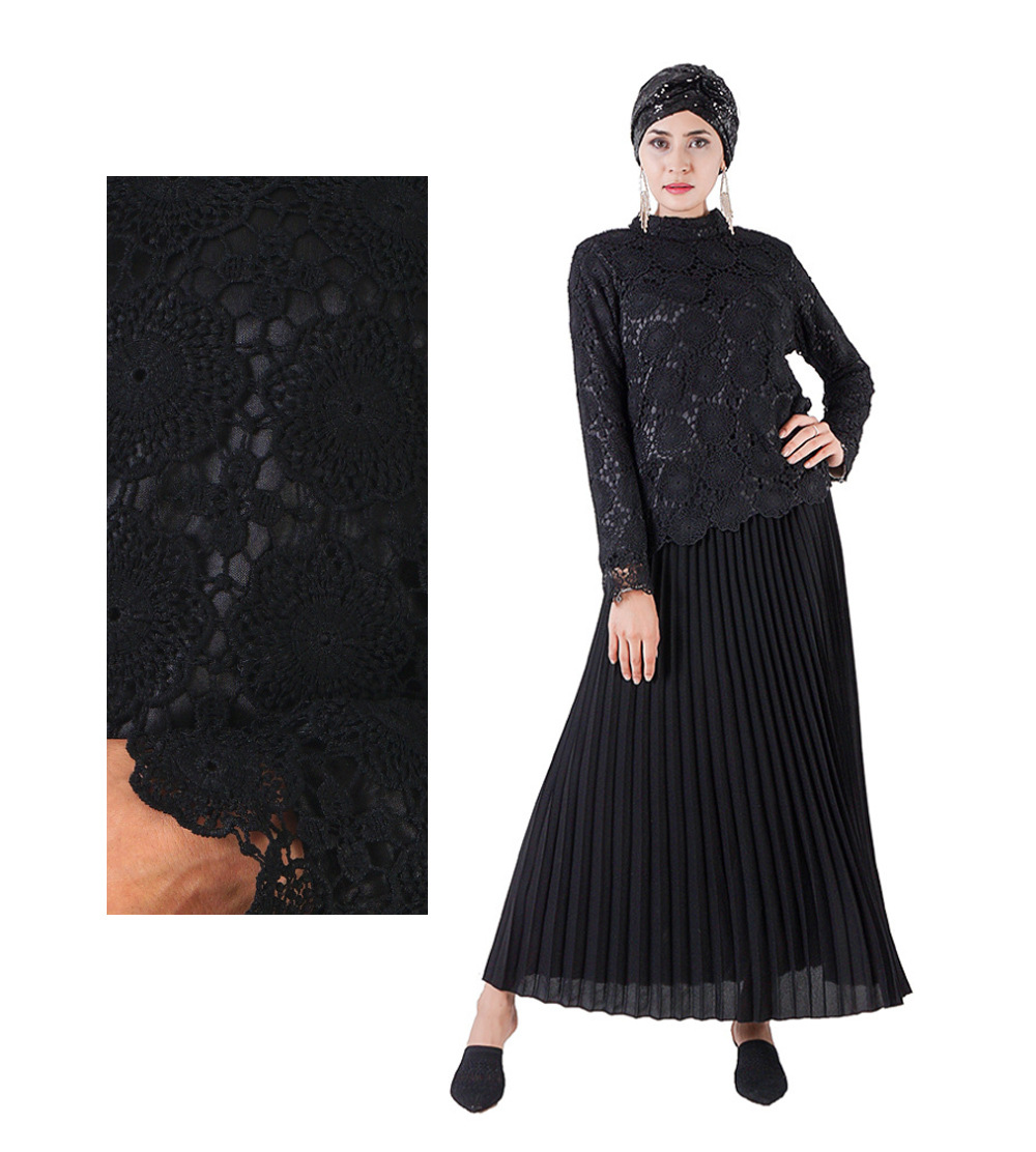 High Collar White Color Lace Design Cotton Materials Islamic Clothing Muslim Top (4)