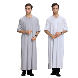 Middle East Pure Color Modest Full Length Round Collar Man Thobe