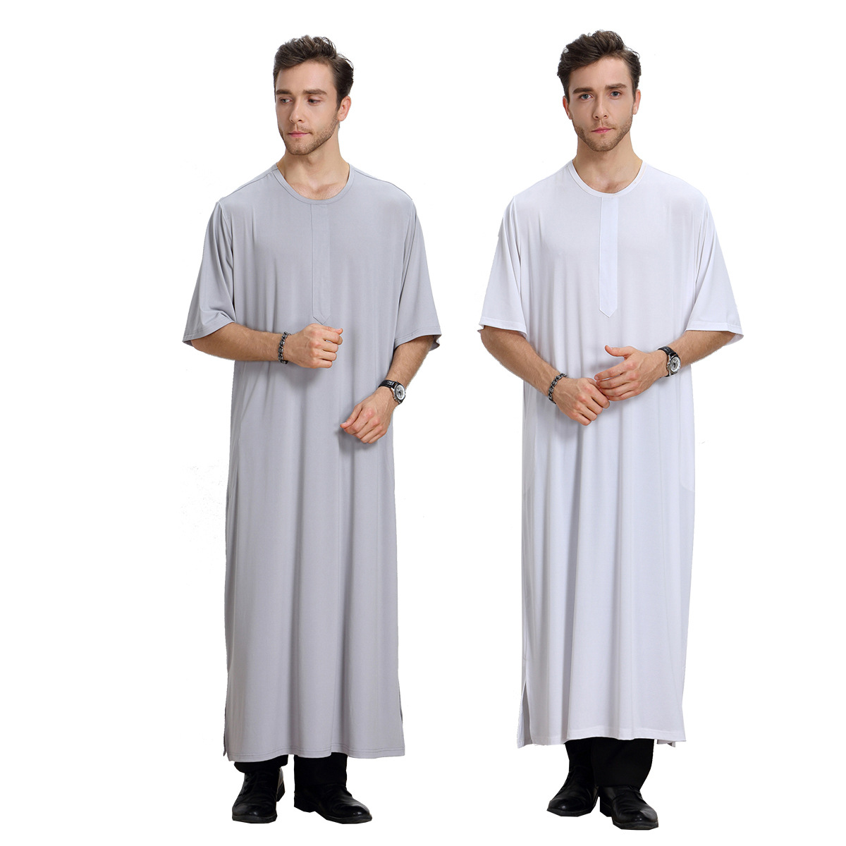 Middle East Pure Color Modest Full Length Round Collar Man Thobe