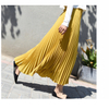 Casual Pure Solid Color Chiffon Elastic Waist Long Pleated Dress Muslim Islamic Skirt