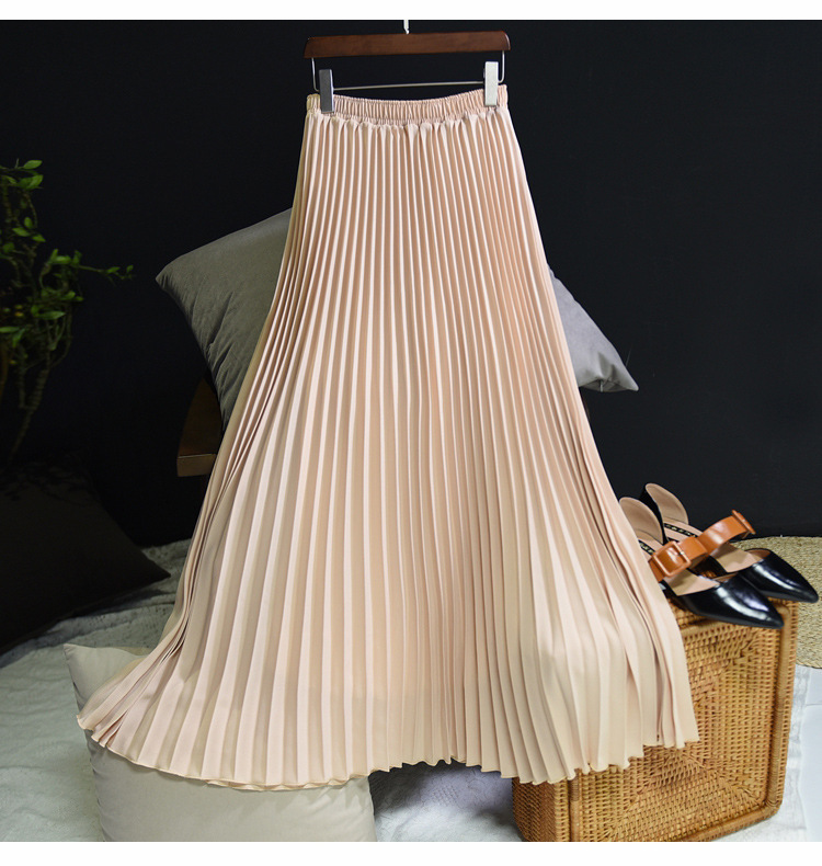 Casual Pure Solid Color Chiffon Elastic Waist Long Pleated Dress Muslim Islamic Skirt (3)