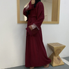 Modest Women's Mesh Fabric Stitching Beading Muslim Cardigan Open Abaya
