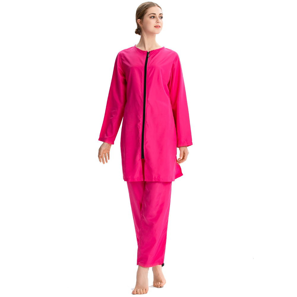 Hot Selling Conservative Solid Color Swimsuit Suit Female Large Size Loose Zipper Split (4)