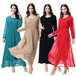 Designs Dubai Crew Neck Double Chiffon Breathable Muslim Islamic Women Abaya Dress Clothing