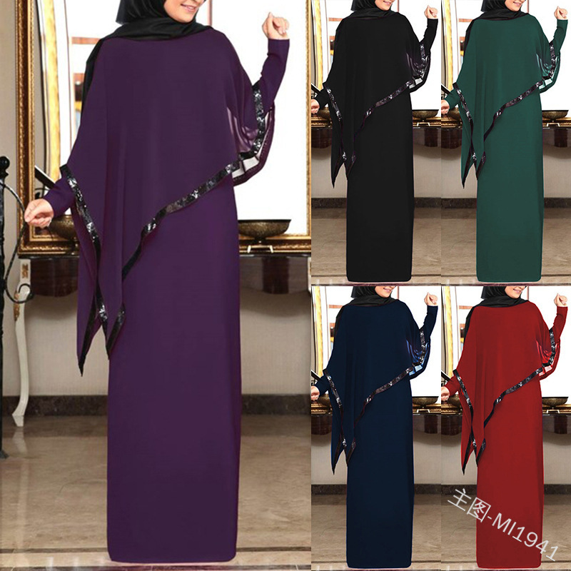 FREE SHIPPING 2021 Modest Pure Color Long Sleeve Islamic Clothing Prayer Dresses Muslim Women Maxi Dress Abaya With Shawl