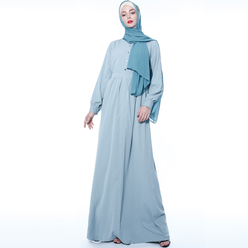 Basic Solid Color Dress Muslim Women Fashion Style Maxi Dress Modest Abaya