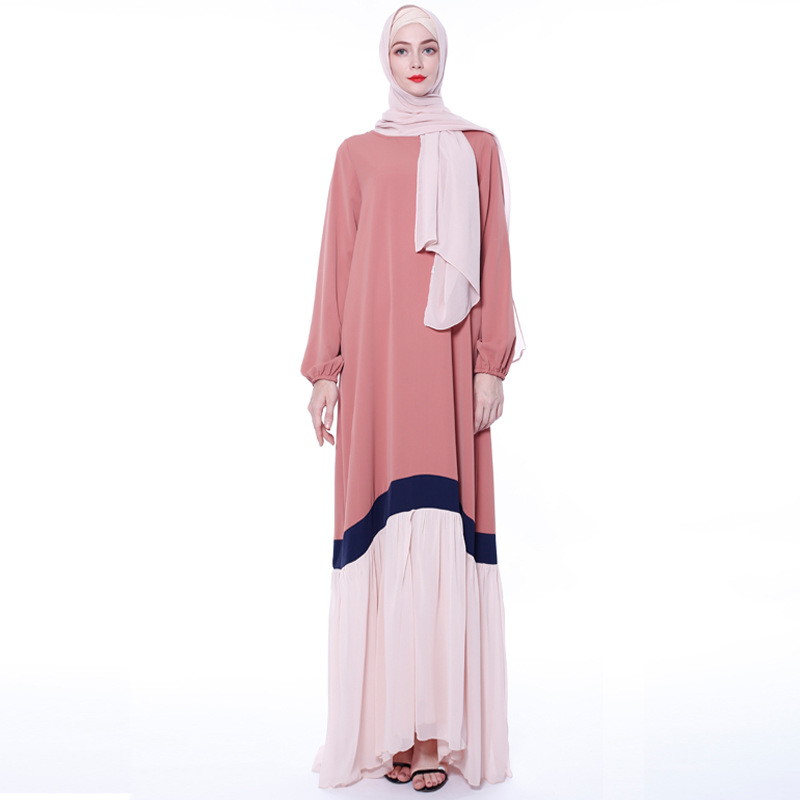 Colorblock Loose Fit Muslim Abaya Womens Robe Islamic Dress Maxi Dress (8)