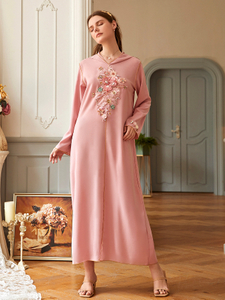 Latest Handmade Floral Hooded Muslim Islamic Abaya Modest Maxi Dress