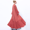 Maxi Dresses Pleated Flared Sleeves Stitching Muslim Modest Women's Laces Kimono