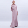 High Waist Pearl Button Shirring Sleeve Muslim Islamic Abaya Modest Dress