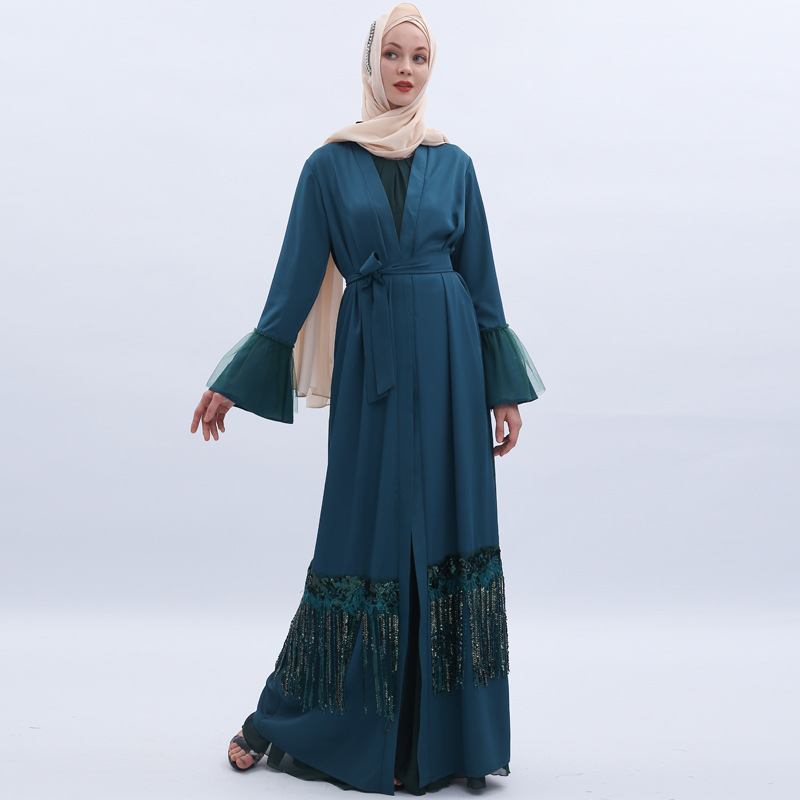 Fringed Sequins Dubai Loose Cardigan for Women's Open Kimono Spot Factory Wholesale