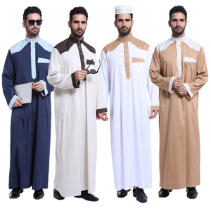 Dubai Embroidery Material Breathable Summer Long Sleeve Muslim Islamic Men Clothing Robe Arab Thobes