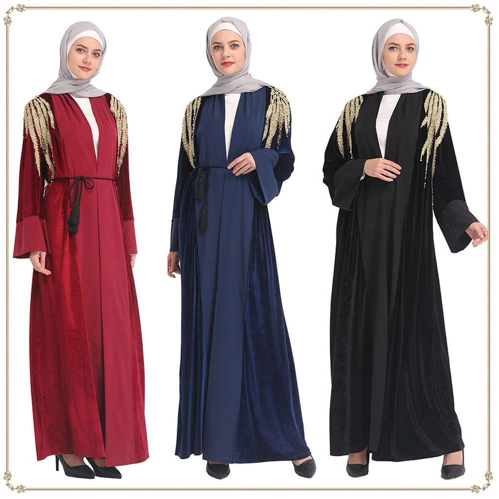 Wholesale Fashion Velvet Abaya Muslim Embroidery Cardigan Islamic Clothing Evening Dresses
