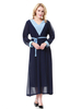 Burkha V-Neck Breathable Long Sleeve Color Stitching Muslim Islamic Clothing Dress Women Abaya