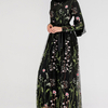 Ins Popular Mesh Floral Embroidery Modest Muslim Islamic Fashion Abaya Maxi Dress